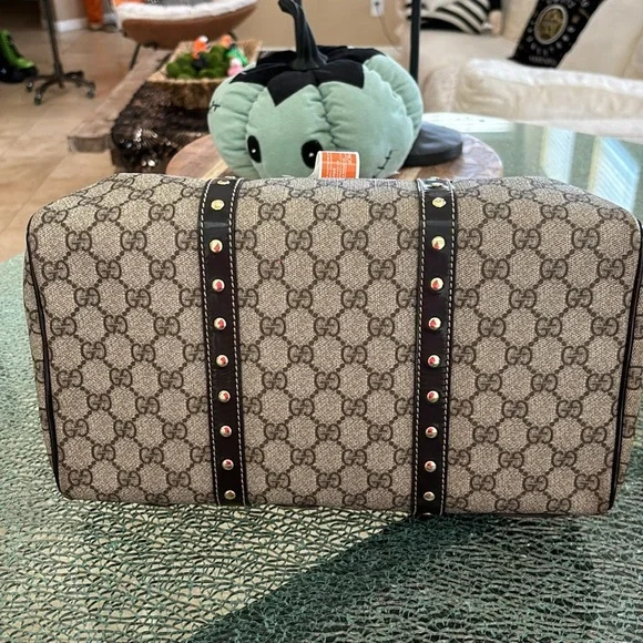 GUCCI GG C Canvas Limited Edition Heart Pattern Boston Bag Brown Leather NWOT - Picture 9 of 15